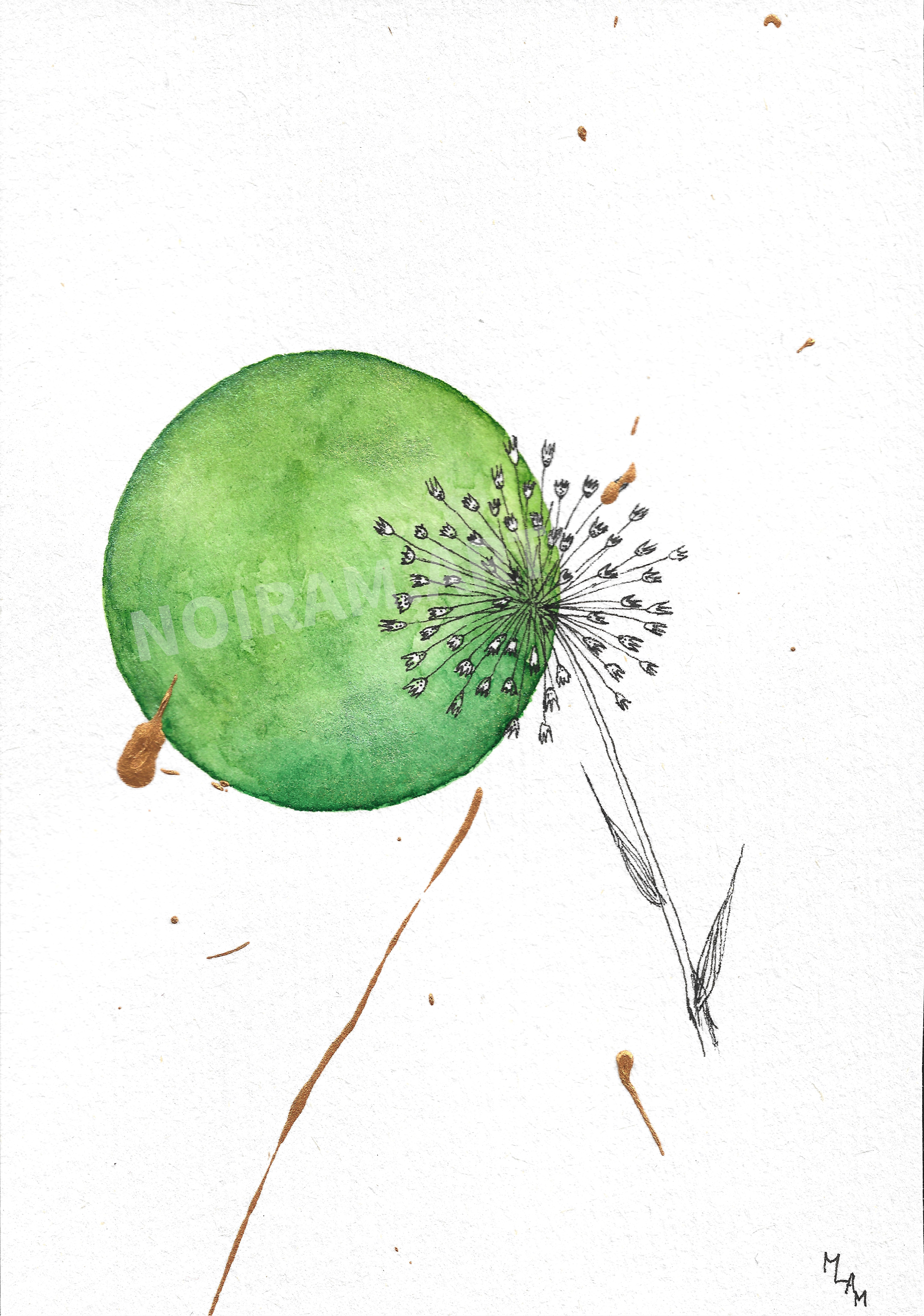 Aquarelle chlorophylle vert planète plante mlam noiram marion-lorraine poncet