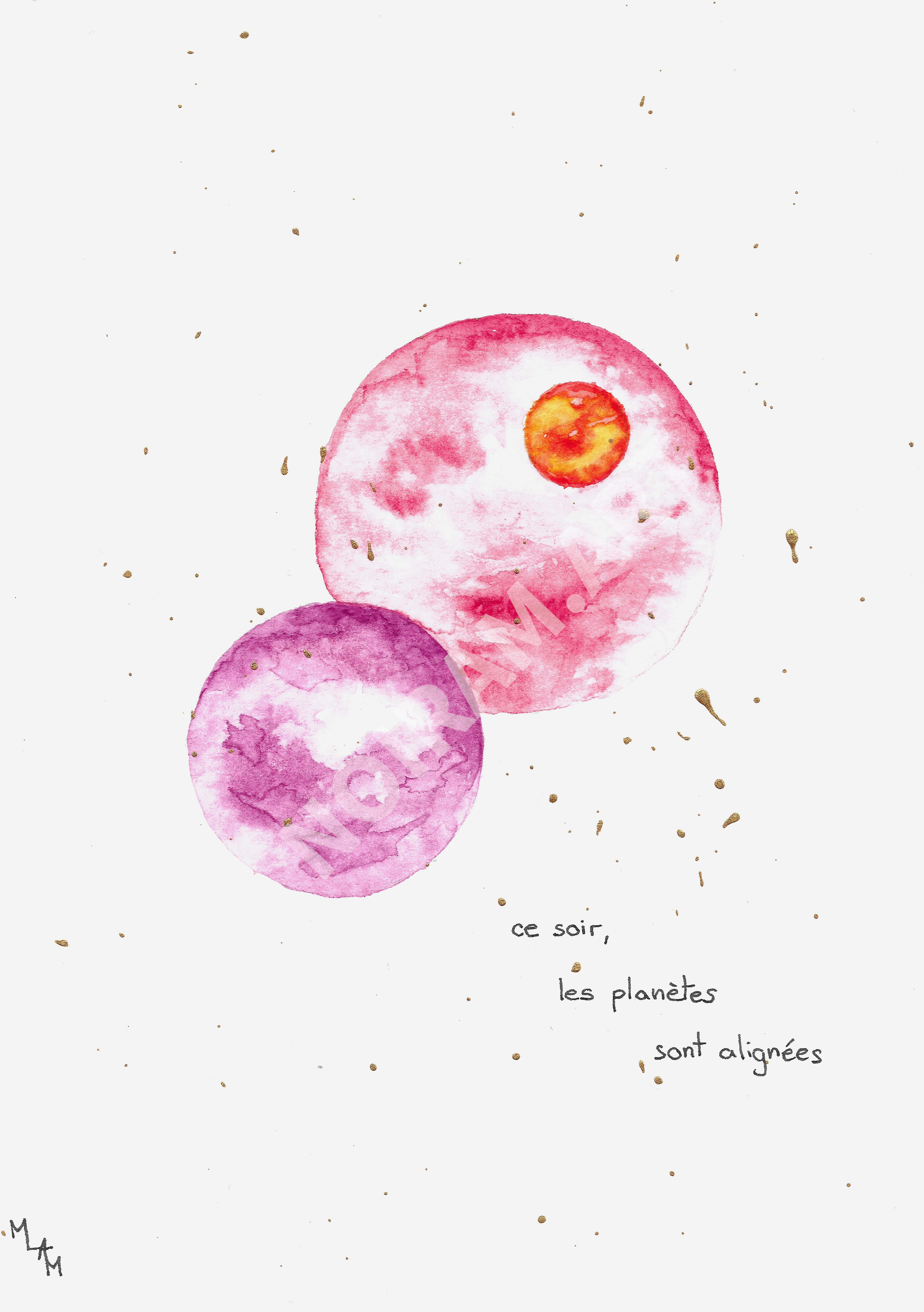 Ce soir les planètes sont alignées mlam noiram aquarelle poncet