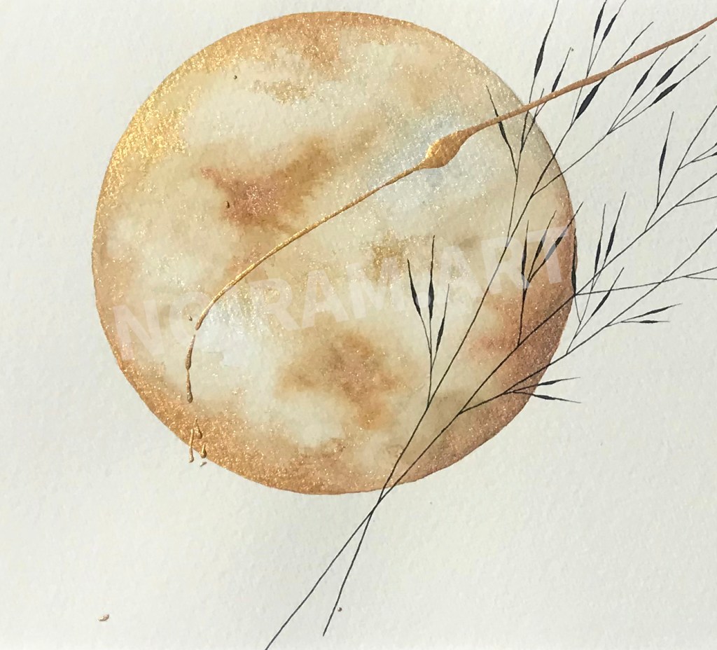 Aquarelle sous le portique sélénique un instant s'éternise crâne corneille mlam noiram marion-lorraine poncet planète plante