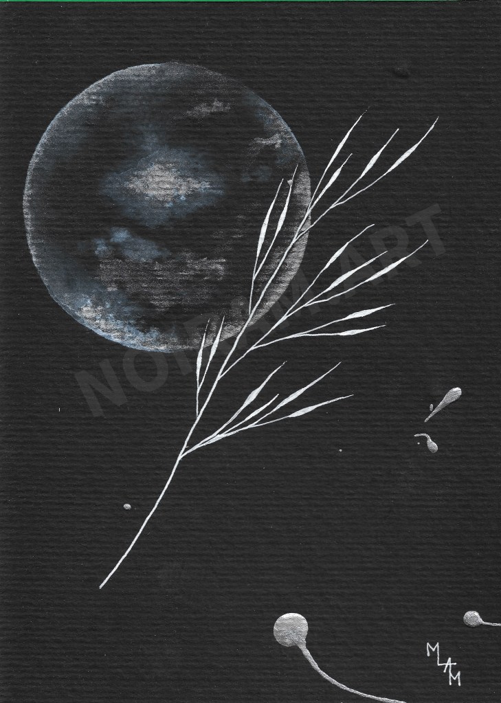 Aquarelle papier noir apesenteur mlam noiram marion-lorraine poncet planète plante