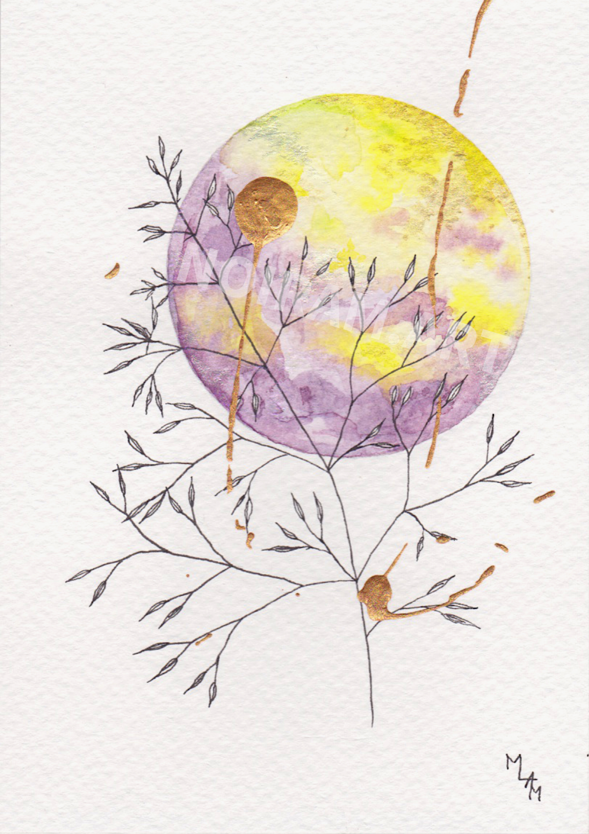 Aquarelle Europe jaune violet mlam noiram marion-lorraine poncet planète plante