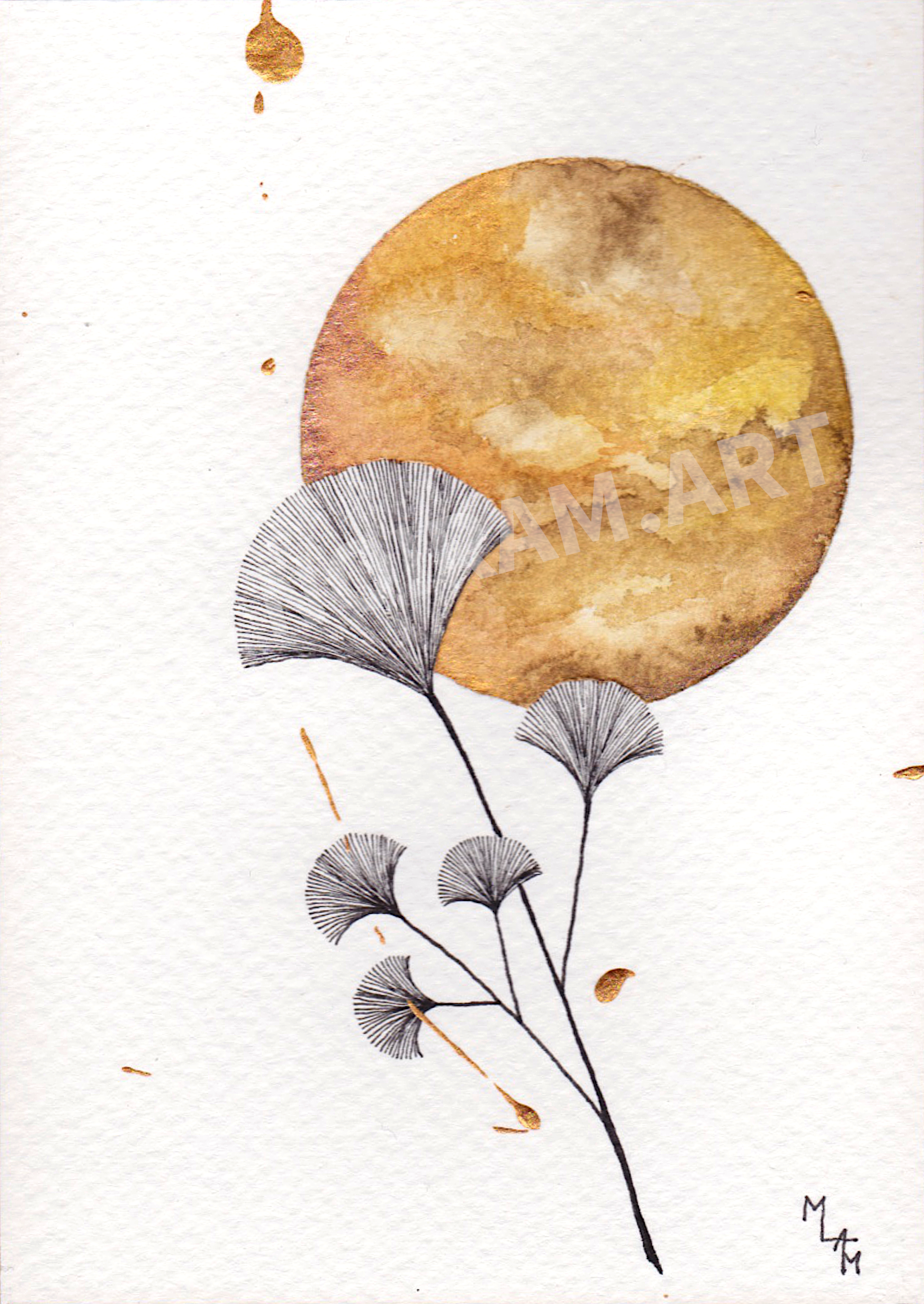 Aquarelle Horus Egypte papyrus mlam noiram marion-lorraine poncet planète plante