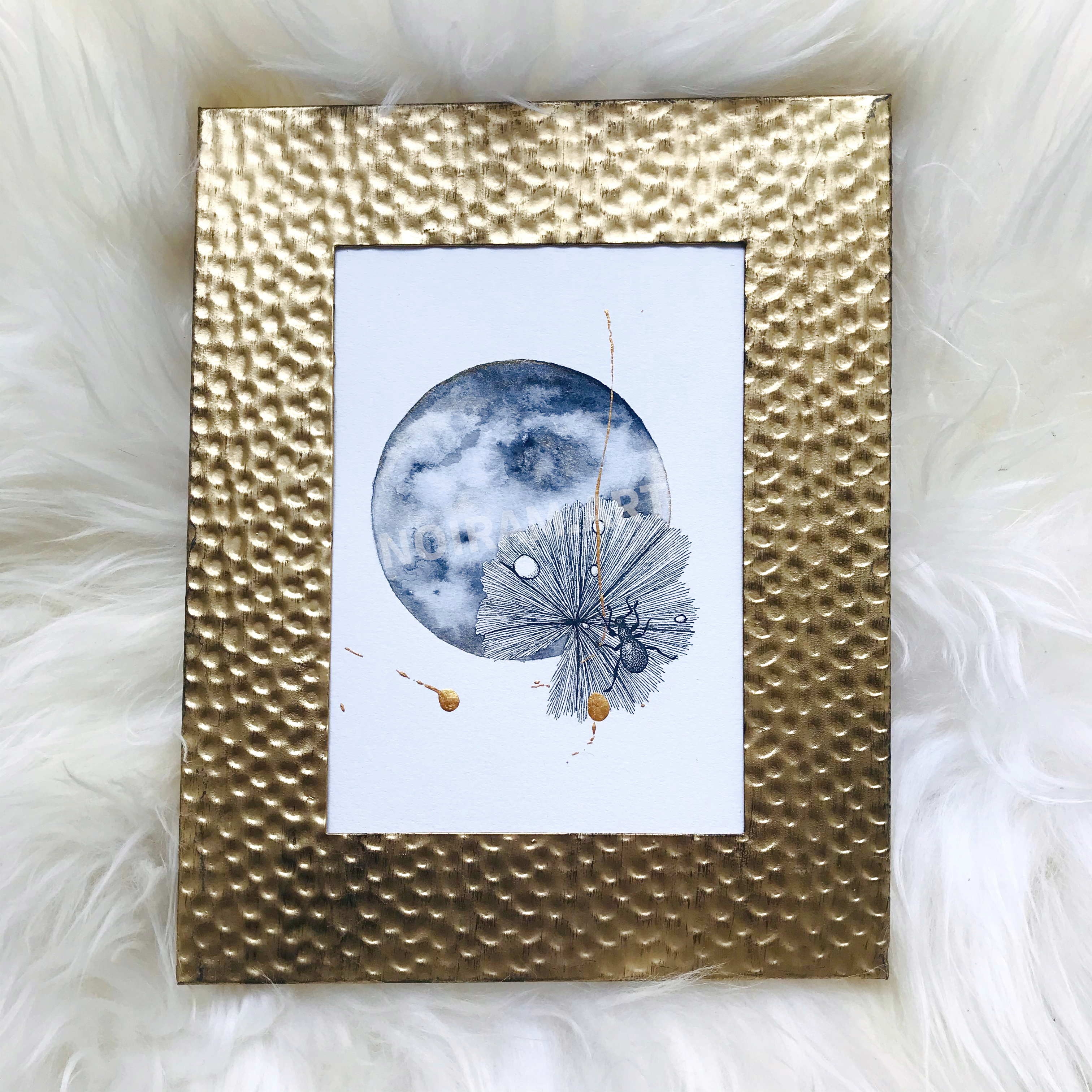 Aquarelle la métamorphose d'Hadès scarabé alchémille planète plante mlam noiram marion-lorraine poncet