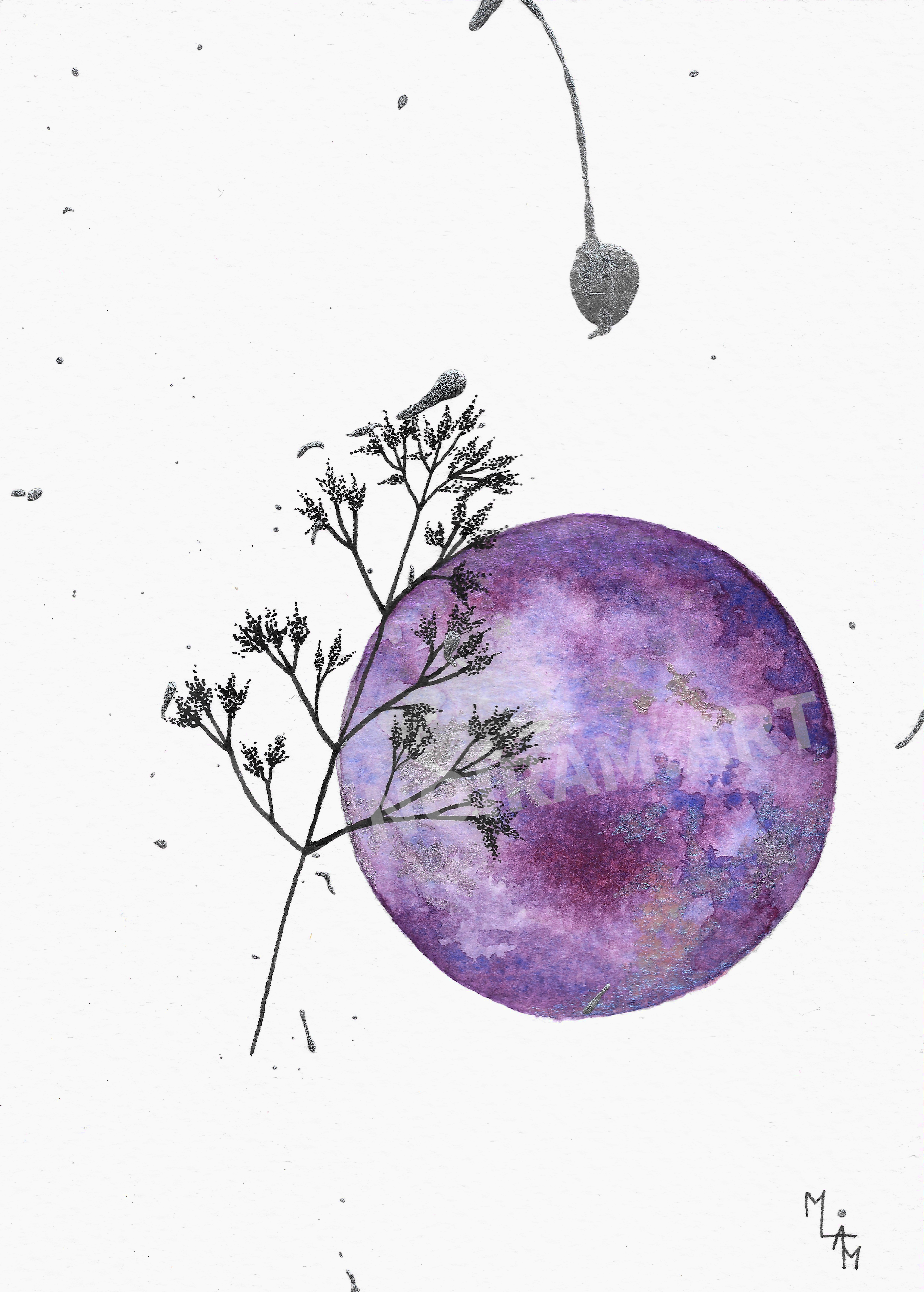 Aquarelle neptune violet planète plante mlam noiram marion-lorraine poncet