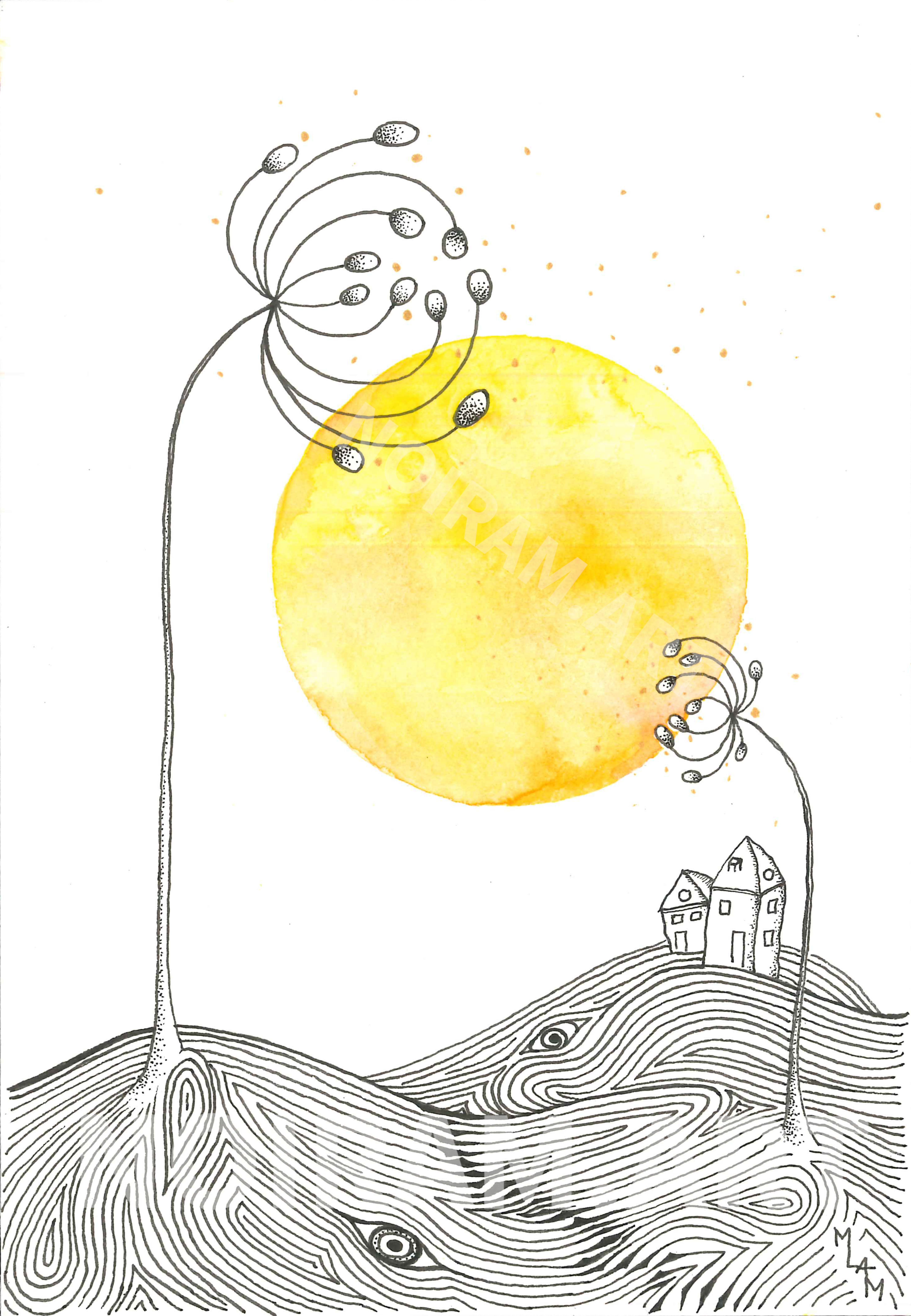 Aquarelle souffle d'automne campagne laboure maisonnettes graines planète plante mlam noiram marion-lorraine poncet