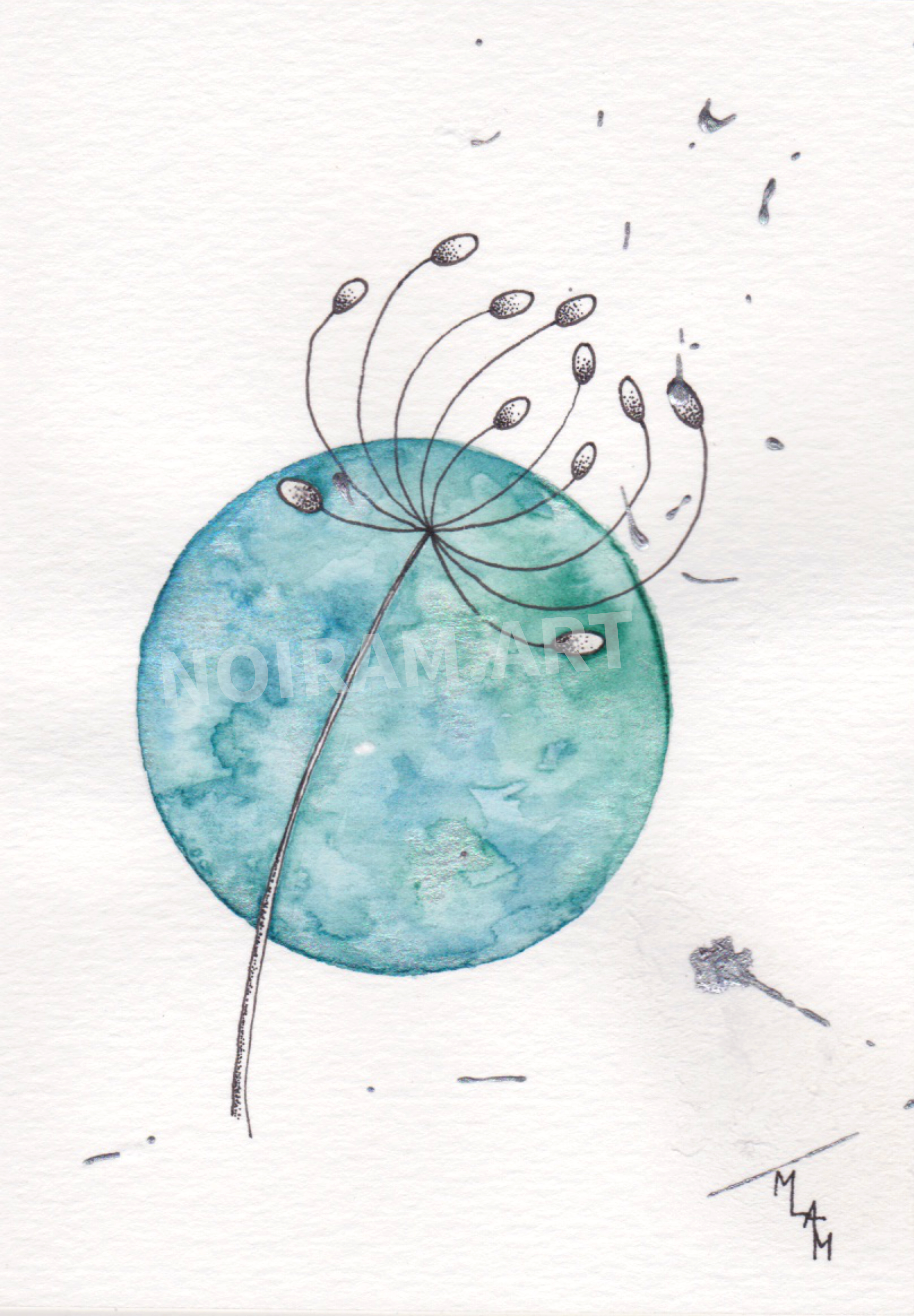 Aquarelle Artemis métalissé bleu mlam noiram marion-lorraine poncet planète plante