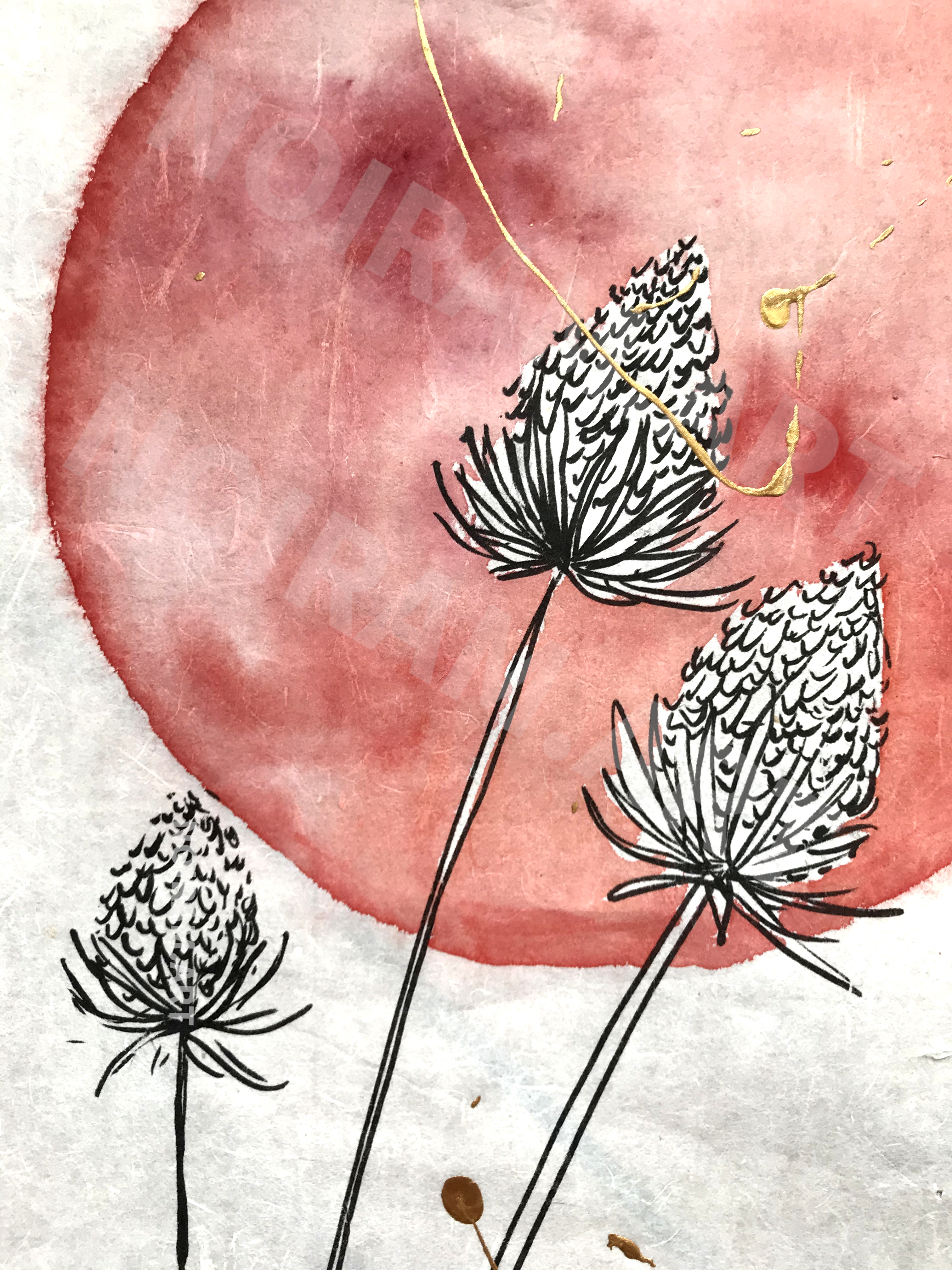 Aquarelle l'élan papier japon mlam noiram marion-lorraine poncet planète plante