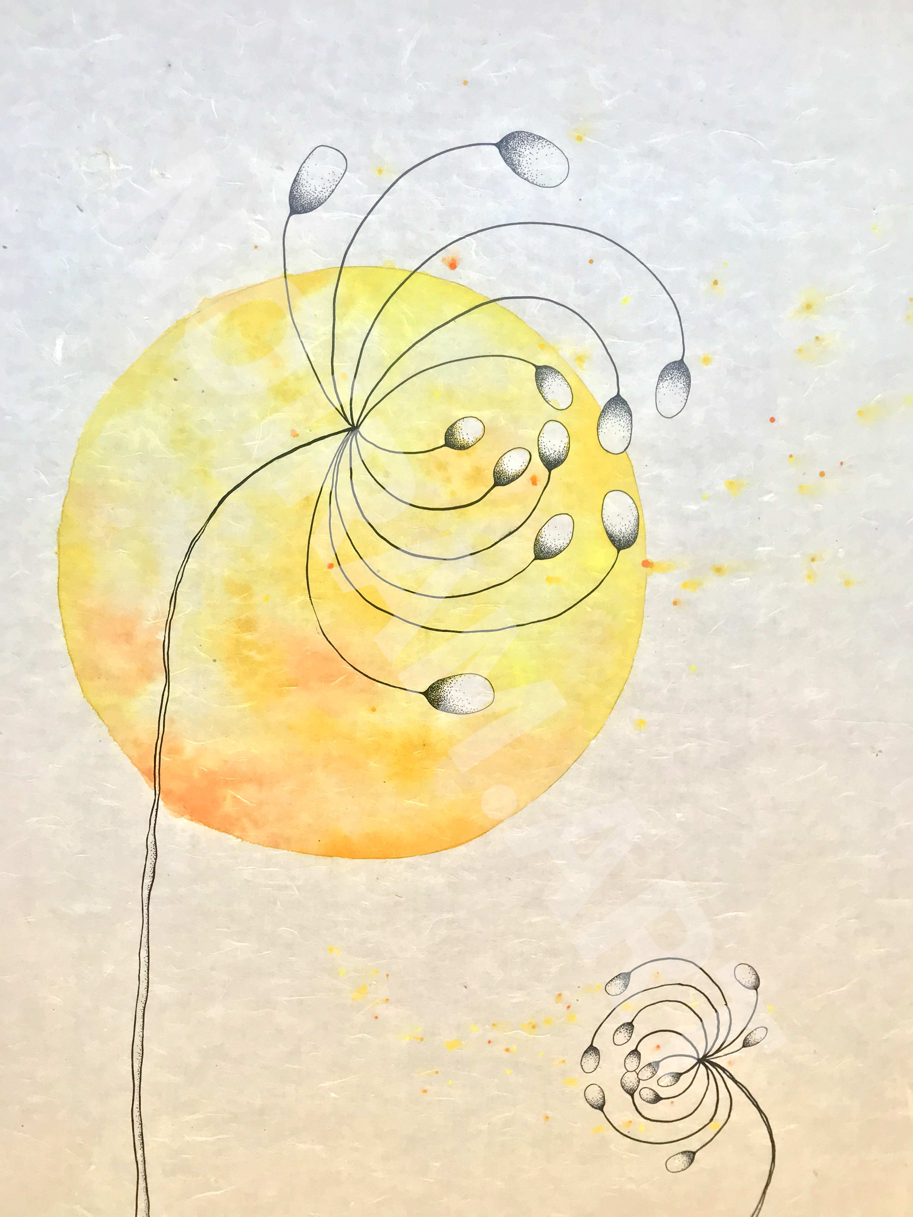 Aquarelle le vent ne t'a pas oublié papier japon campagne colline yeux laboure mlam noiram marion-lorraine poncet création logo