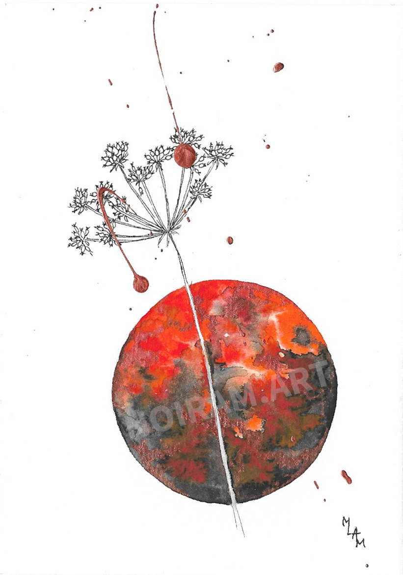 Aquarelle Héphaïstos planète plante mlam noiram marion-lorraine poncet