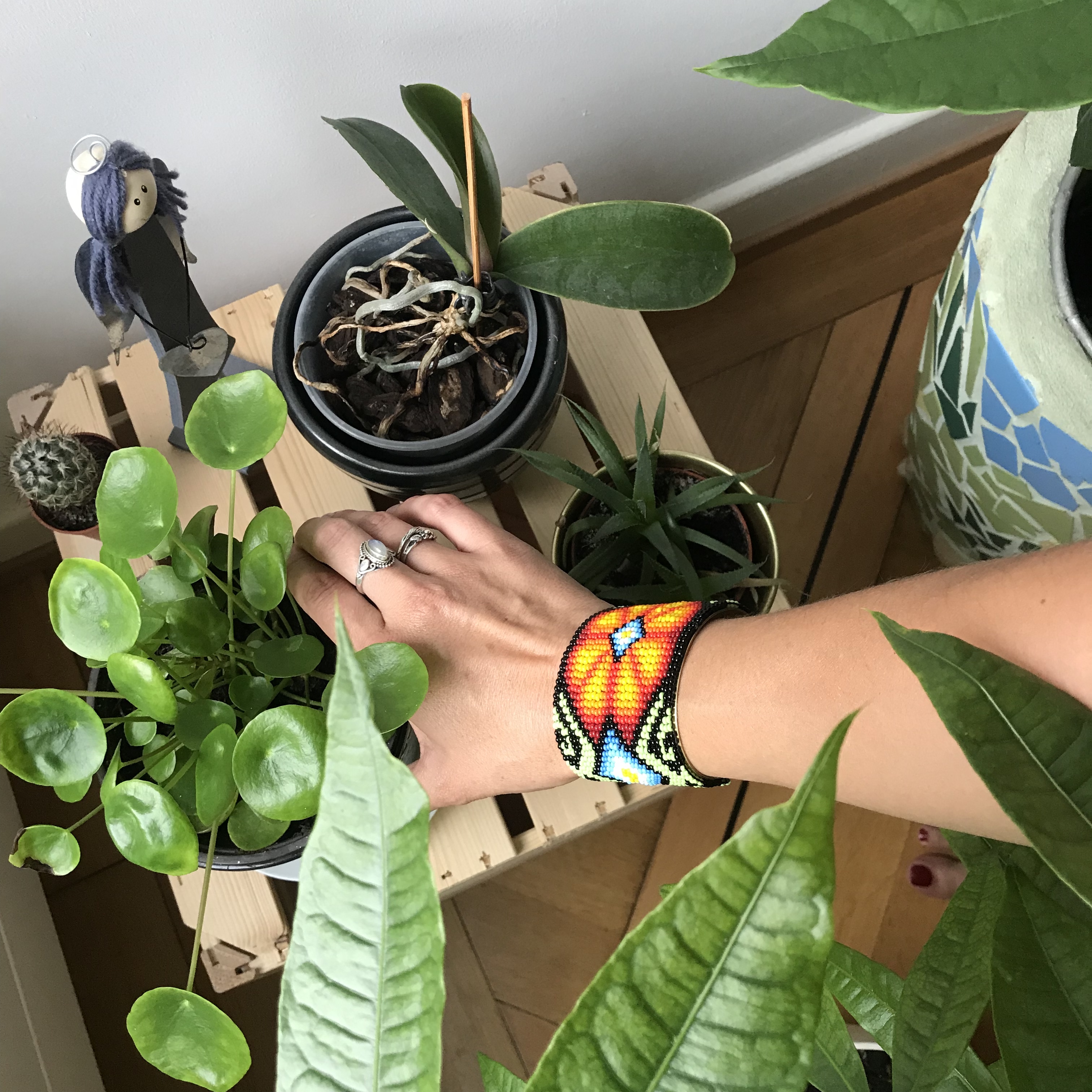 Bracelet chamanique, mlam, noiram, création organique, perles multicolores, plantes