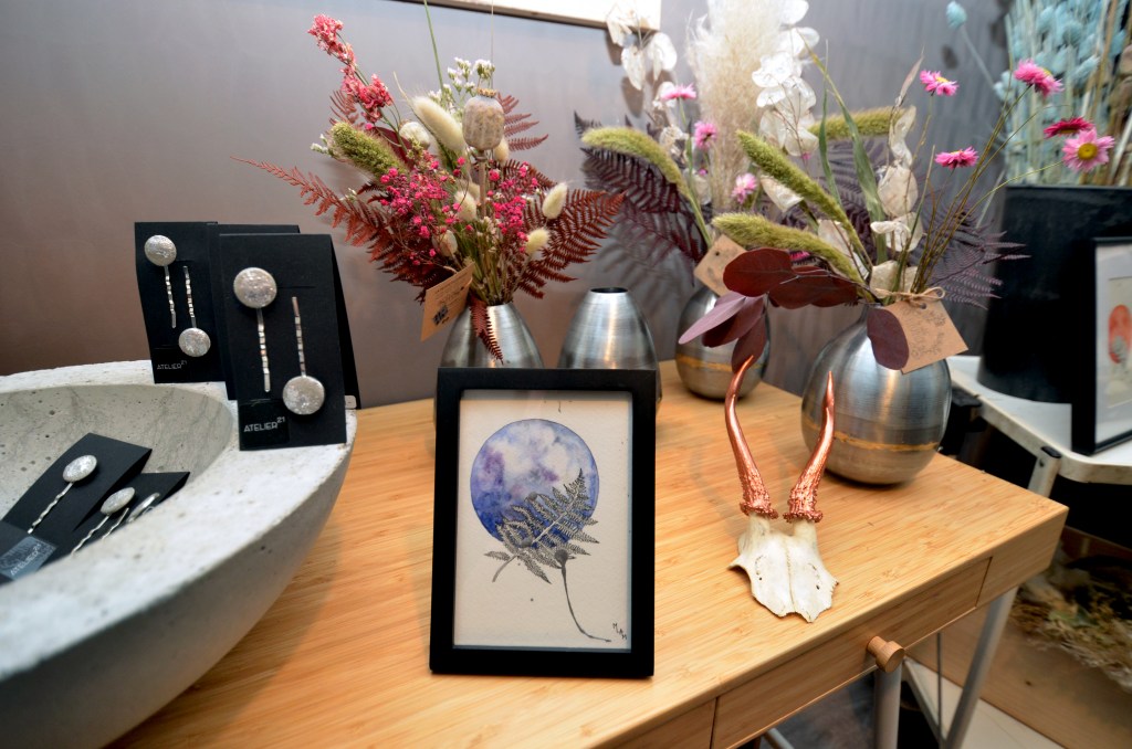 Aquarelle une infinité de possibles fougère violet planète plante mlam noiram marion-lorraine poncet atelier 21 petite fleureuse crâne