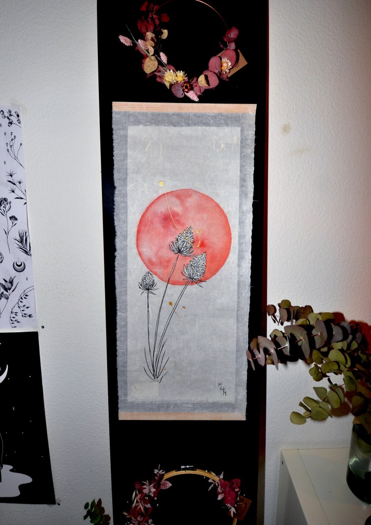 Aquarelle l'élan papier japon mlam noiram marion-lorraine poncet planète plante