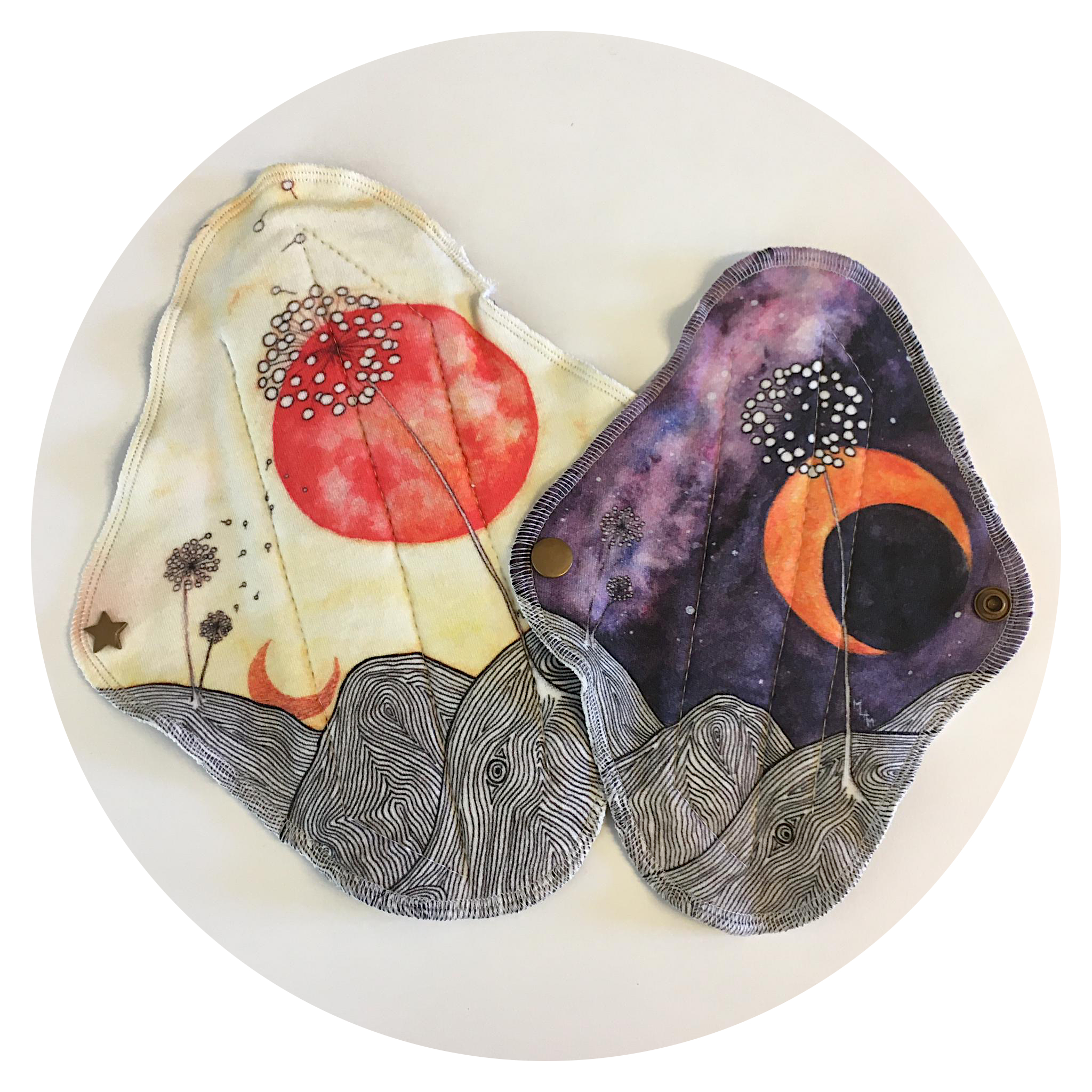 Lunes serviettes menstruelles lavables rise marion lorraine poncet mlam noiram paysage soleil plante labour sang zoé genet berthoud