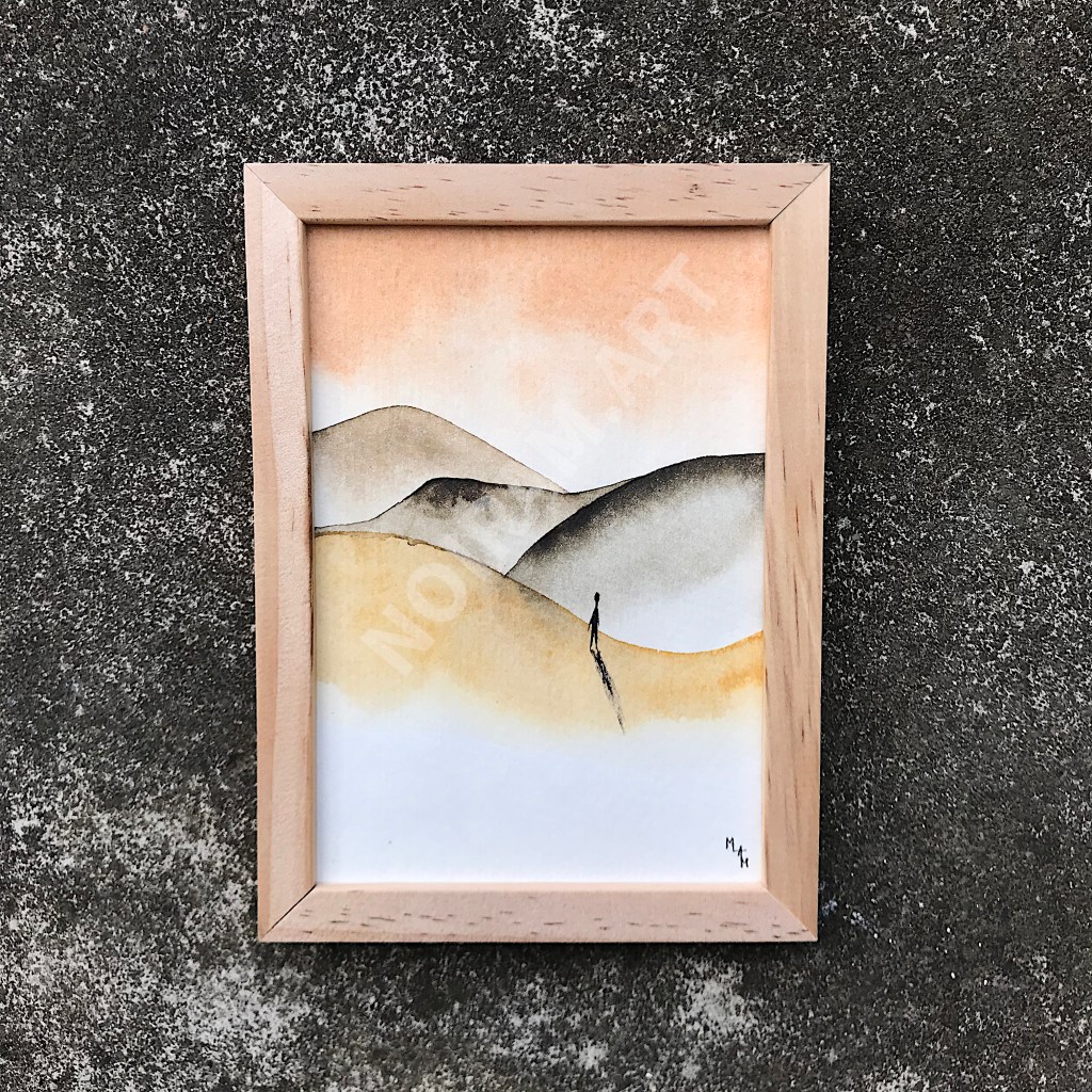 paysage dune montagne horizon personnage réflexion marion-lorraine poncet mlam noiram aquarelle