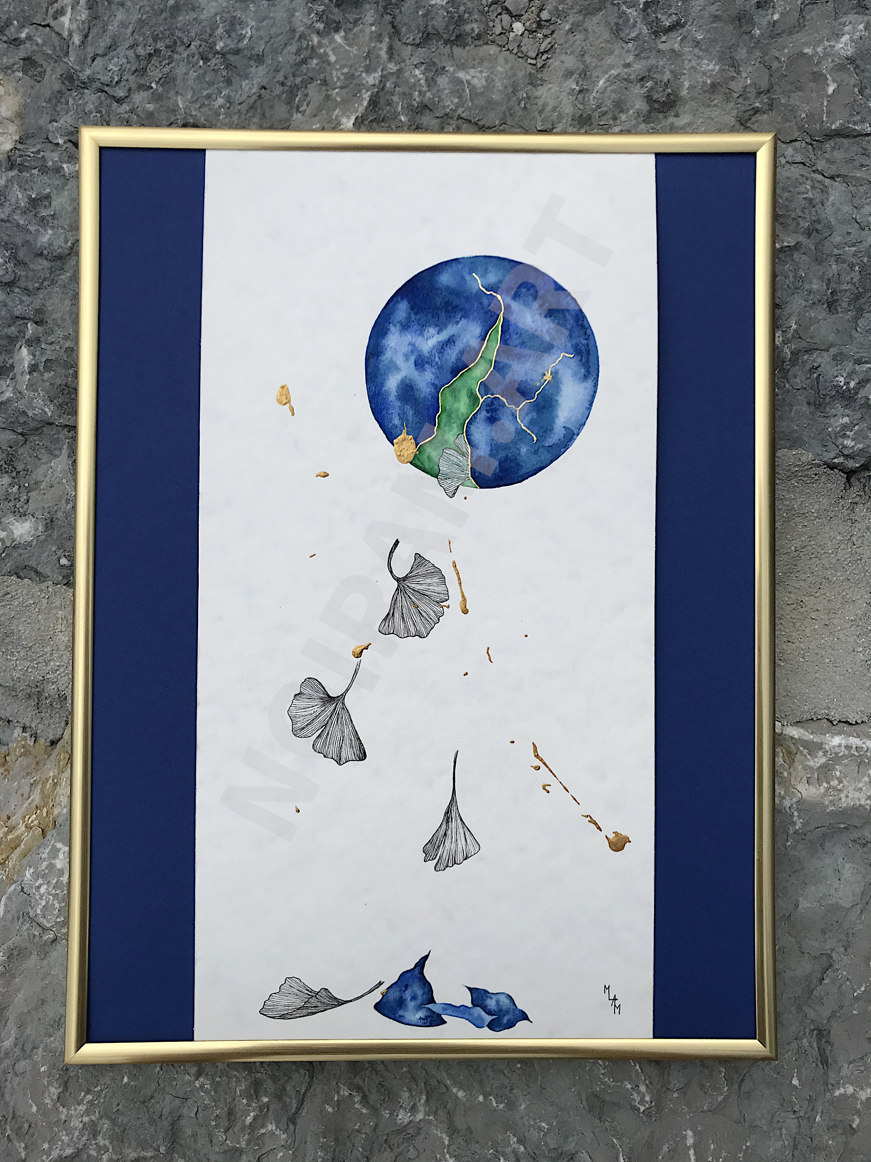 mlam noiram sous la surface planète gingko or dorure aquarelle