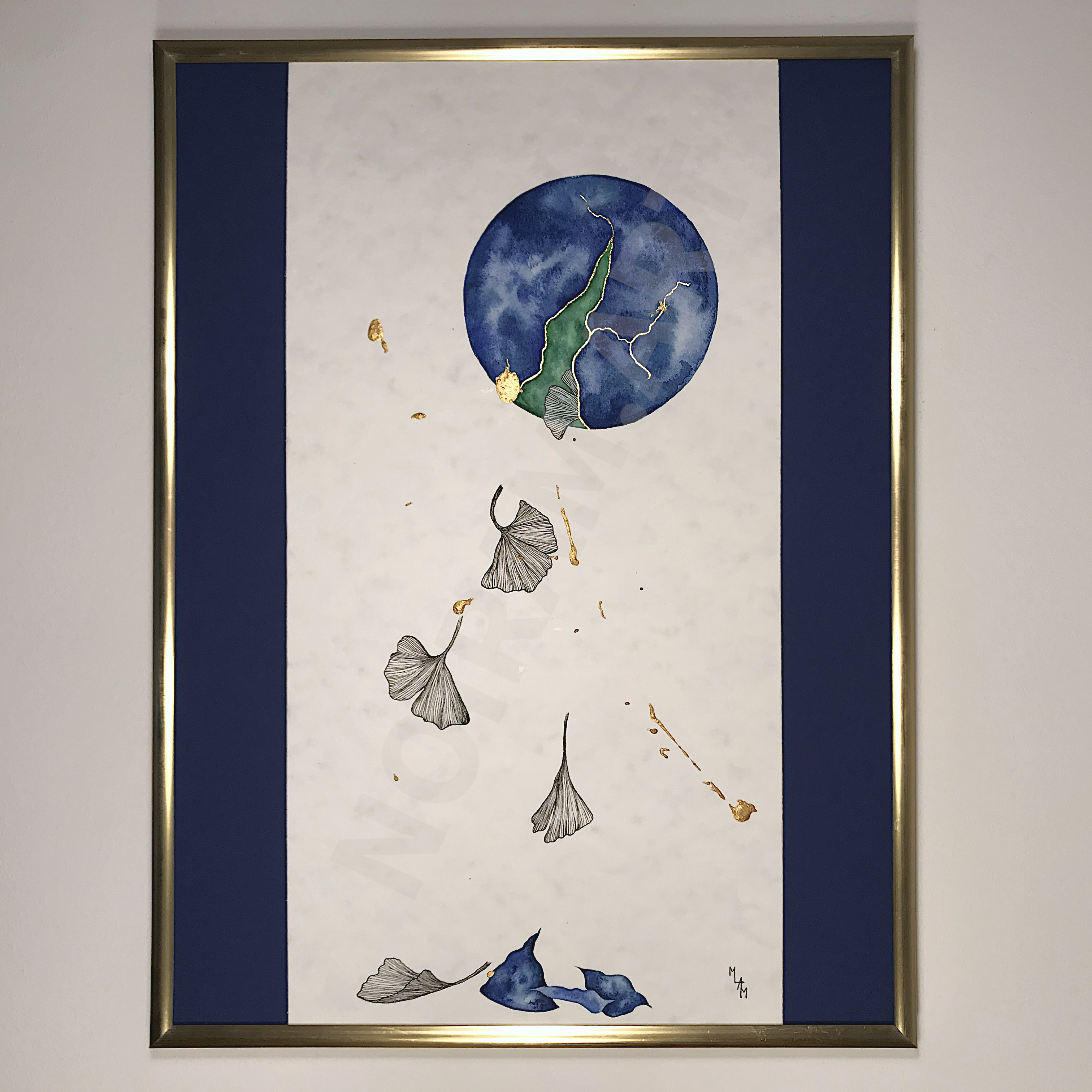 mlam noiram sous la surface planète gingko or dorure aquarelle